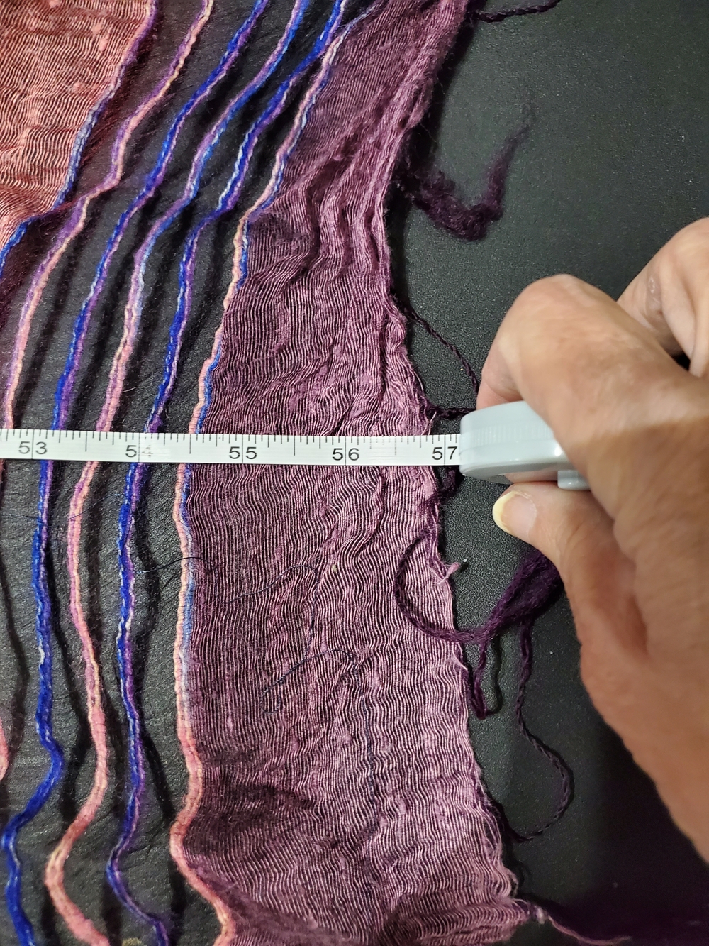 Fleurs by Elisabeth Audibert Paris Silk Scarf Boho Textured Fringe Purple Blue - Picture 5 of 9